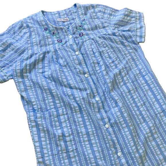 Breakfast in Bed Lightweight Robe Short Sleeve Dressing Gown Snap Front Blue - Picture 2 of 6